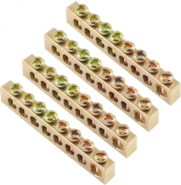 Bonsicoky Screw Terminal Ground Bar Brass 8 Positions-0