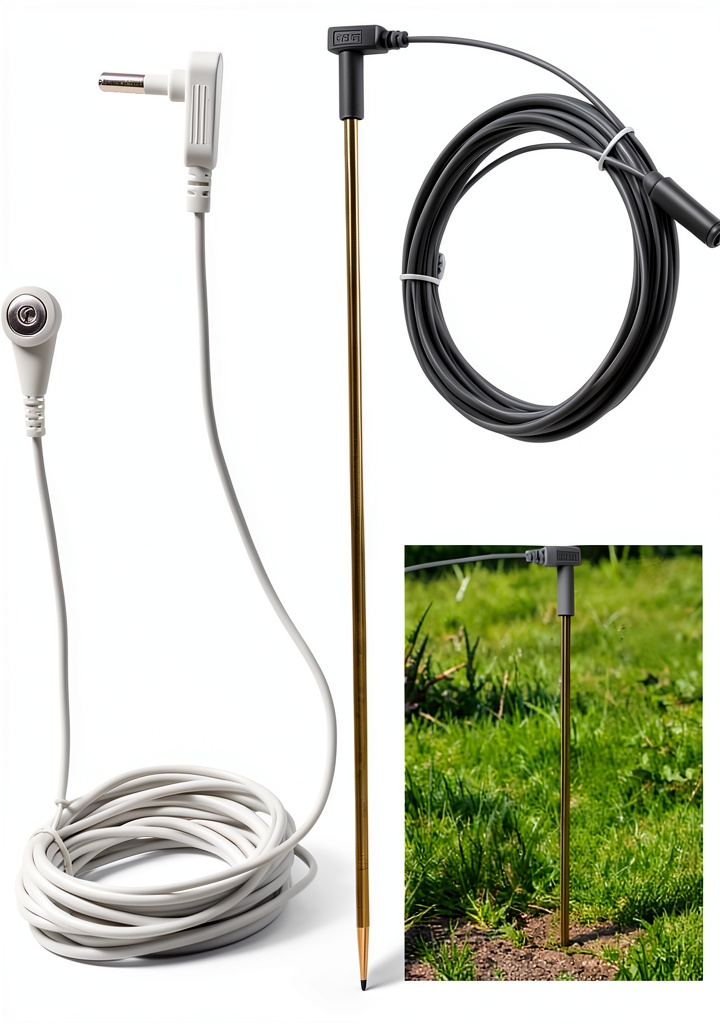 Dvvsav Copper Grounding Rod Kit components displayed on a grassy surface