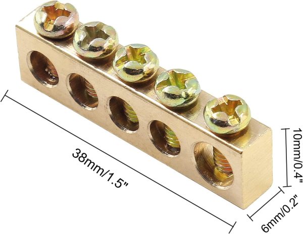 Bonsicoky Brass Ground Bar 5 Positions Screw Terminal-1