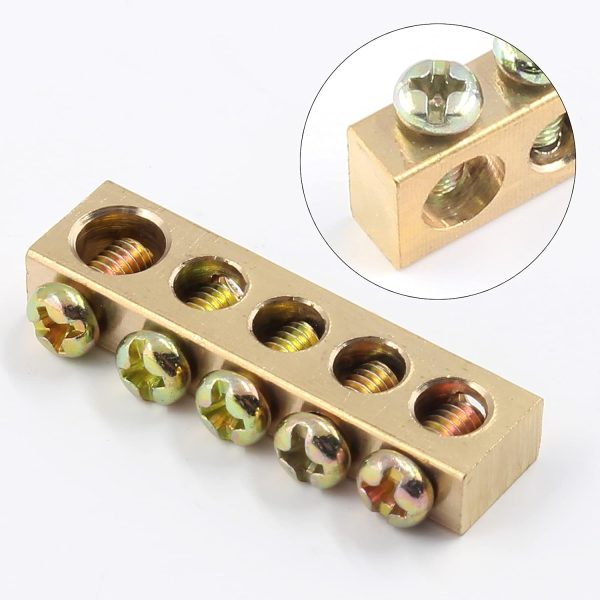 Bonsicoky Brass Ground Bar 5 Positions Screw Terminal-2