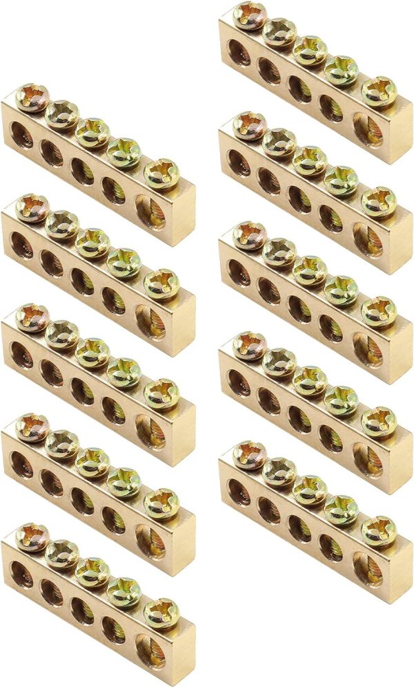 Bonsicoky Brass Ground Bar 5 Positions Screw Terminal-6