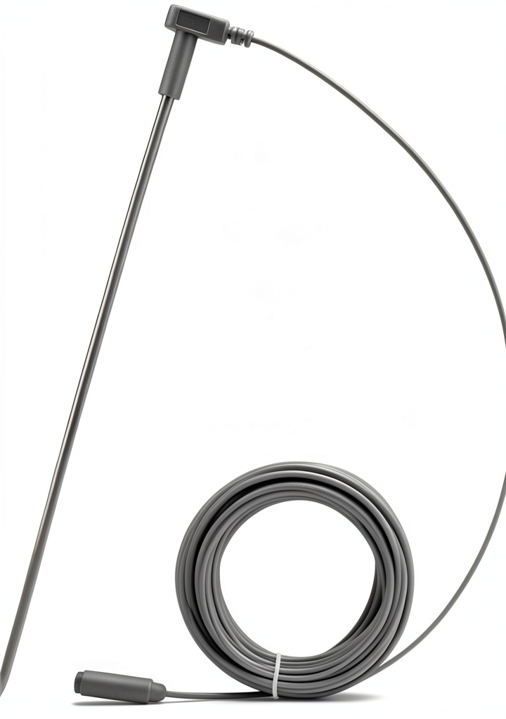 GroundLuxe copper grounding rod installed in soil with conductive cord