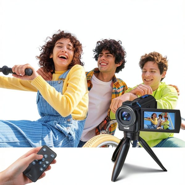 Video Camera Camcorder 4K, 48MP Cam Corder with IR Night Vision, 16X Zoom Vlogging Video for YouTube, 3.0" 270° Rotation Touch Screen Podcast Camera with Battery/32GB SD Card/Remote Control-3