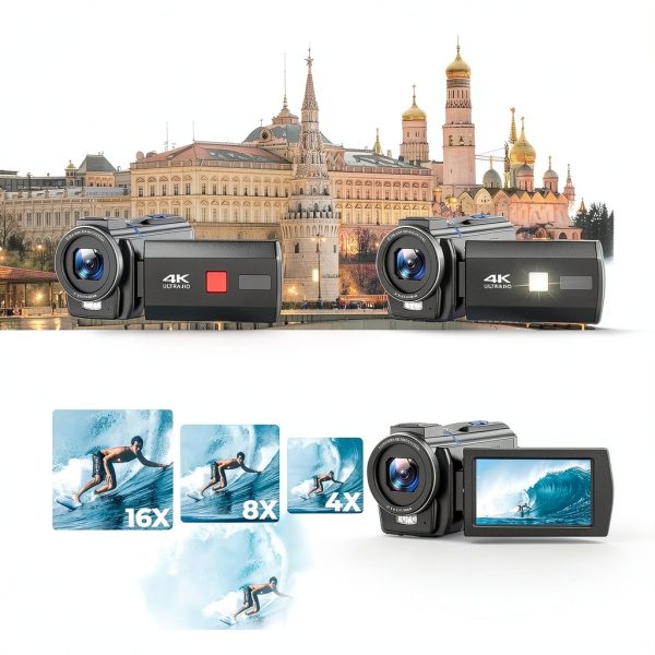 Video Camera Camcorder 4K, 48MP Cam Corder with IR Night Vision, 16X Zoom Vlogging Video for YouTube, 3.0" 270° Rotation Touch Screen Podcast Camera with Battery/32GB SD Card/Remote Control-2