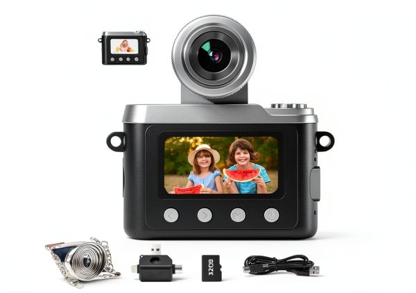 Mini Keychain Digital Camera Heliora 1080P Flip Lens 32GB Card Black-0
