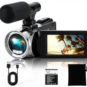 Video Camera Camcorder FHD 4K 36MP Vlogging Camera for YouTube Video Recorder 3.0" 270 Degree Rotation Screen Video Cameras for Filming with Microphone,32GB SD Card (Black)-0