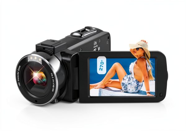 4K Video Camera Camcorder Ultra 48MP Vlogging Camera for YouTube 18X Digital Zoom 3" 270° Rotation IPS Touchscreen Video Camcorder with IR Night Vision, 32GB SD Card, 2 Batteries-1