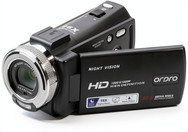 ORDRO Camcorders HDV-V12 HD 1080P Video Camera Recorder Infrared Night Vision Camera Camcorders with 16G Memory Card and 2 Batteries-0