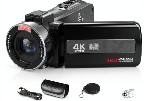 4K Video Camera Camcorder Ultra 48MP Vlogging Camera for YouTube 18X Digital Zoom 3" 270° Rotation IPS Touchscreen Video Camcorder with IR Night Vision, 32GB SD Card, 2 Batteries-8