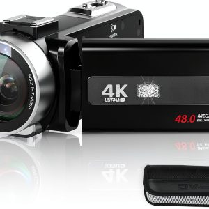 4K Video Camera Camcorder Ultra 48MP Vlogging Camera for YouTube 18X Digital Zoom 3" 270° Rotation IPS Touchscreen Video Camcorder with IR Night Vision, 32GB SD Card, 2 Batteries-0