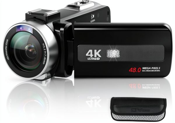 4K Video Camera Camcorder Ultra 48MP Vlogging Camera for YouTube 18X Digital Zoom 3" 270° Rotation IPS Touchscreen Video Camcorder with IR Night Vision, 32GB SD Card, 2 Batteries-0