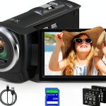 2.7K Video Camera Camcorder QHD 56MP YouTube Vlogging Camera Webcam 16X Digital Zoom with 32G SD Card 270 Degree Rotation Screen Camcorders and 2 Batteries Recording While Charging-0