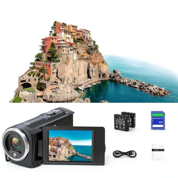 Camcorder Video Camera QHD 2.7K 56MP 16X Digital Zoom Vlogging Camera with LED Fill Light for YouTube, 2.8 Inch 270 Degree Rotation LCD Screen Camcorder with 32GB SD Card and Two Batteries-6