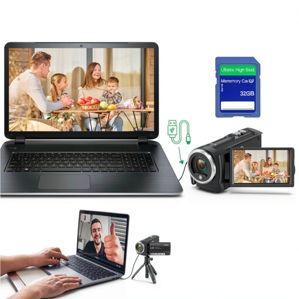 2.7K Video Camera Camcorder QHD 56MP YouTube Vlogging Camera Webcam 16X Digital Zoom with 32G SD Card 270 Degree Rotation Screen Camcorders and 2 Batteries Recording While Charging-6