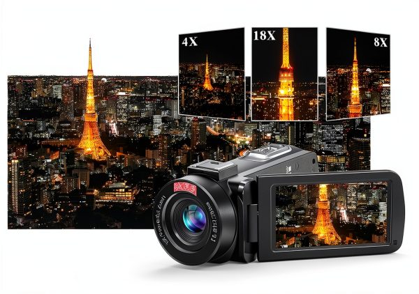 Video Camera, Full HD 1080P 30MP Camcorder, Vlogging Camera for YouTube with Infrared Night Vision, 18X Digital Zoom 3.0“ LCD Screen Digital Camera, Video Recorder with Remote Control and Battery-3