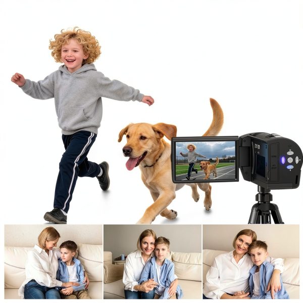2.7K Video Camera Camcorder QHD 56MP YouTube Vlogging Camera Webcam 16X Digital Zoom with 32G SD Card 270 Degree Rotation Screen Camcorders and 2 Batteries Recording While Charging-1