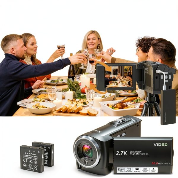 Camcorder Video Camera QHD 2.7K 56MP 16X Digital Zoom Vlogging Camera with LED Fill Light for YouTube, 2.8 Inch 270 Degree Rotation LCD Screen Camcorder with 32GB SD Card and Two Batteries-3