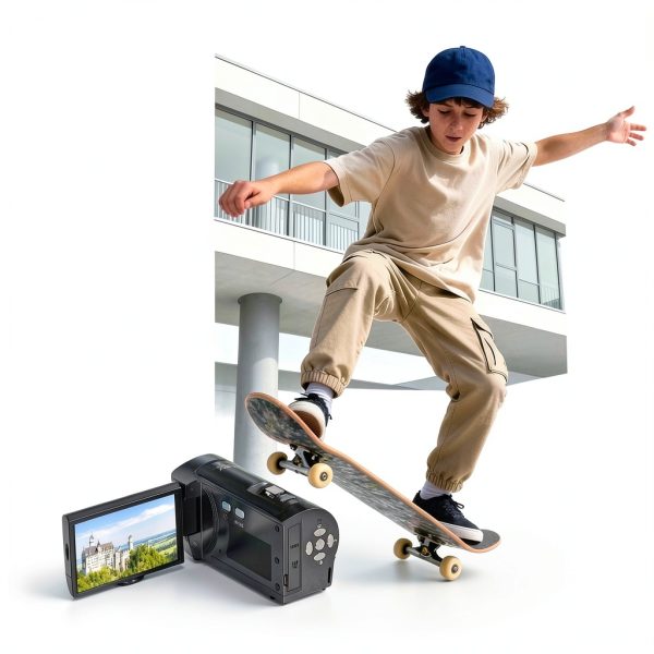 2.7K Video Camera Camcorder QHD 56MP YouTube Vlogging Camera Webcam 16X Digital Zoom with 32G SD Card 270 Degree Rotation Screen Camcorders and 2 Batteries Recording While Charging-2